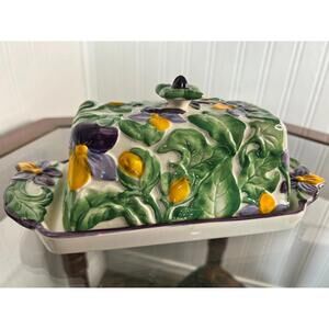 Temptations by Tara Floral Pansy Butter Dish Ceramic